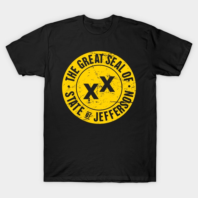 State Of Jefferson | Distressed Golden Seal T-Shirt by MeatMan